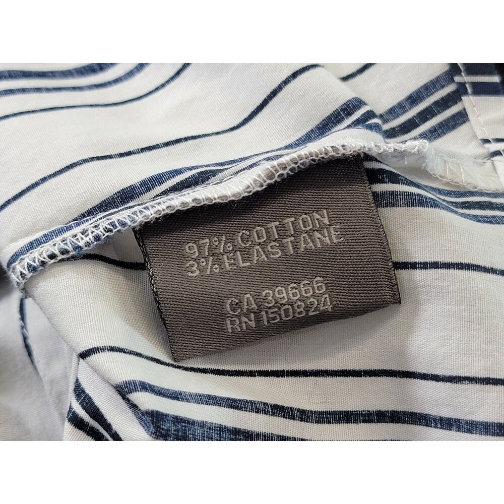 M‎ Siamo 12 Navy White Striped Ruffle Button Down Blouse Shirt Top Stretch EUC - Picture 11 of 12